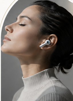 Wireless translation earbuds in use